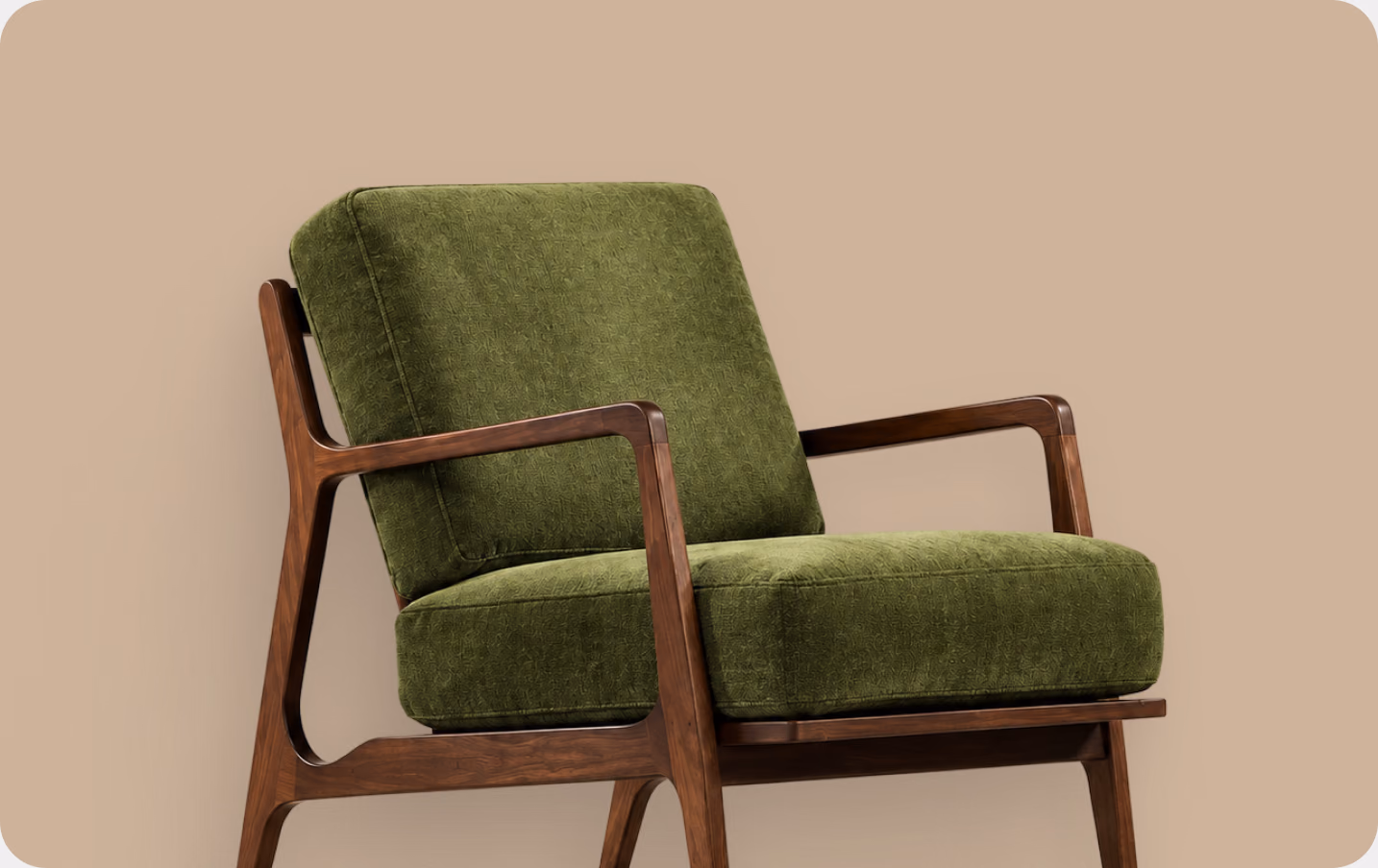 Arlo Lounge Chair with green upholstery and a walnut frame